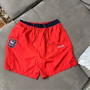 MEN'S MITRE FC IPSWICH TOWN SHORTS LINED FOOTBALL RED SOCCER SIZE XL